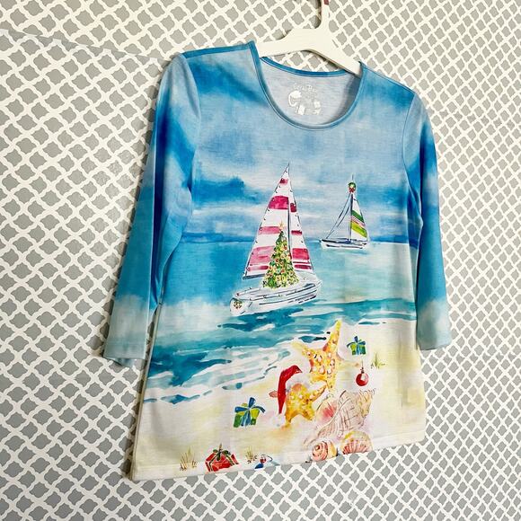 CORAL BAY Christmas At The Shore Tunic Top, M, NWOT! - Picture 4 of 9